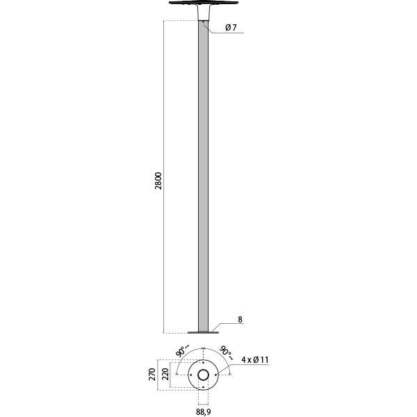 SPILLO MAST MET FLENS D90 H2800 ANTR.-0