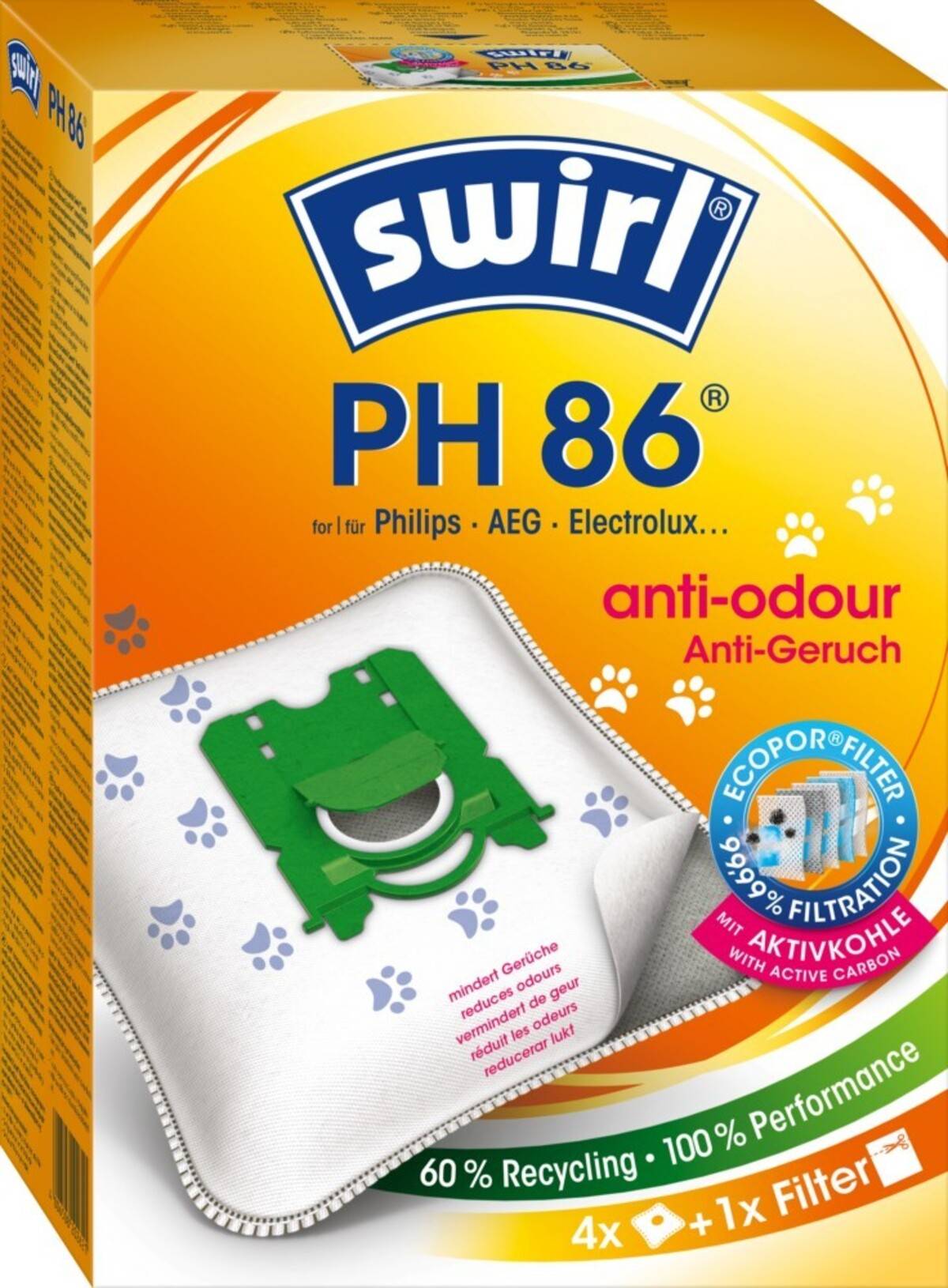 Swirl Staubbeutel PH 86 Anti-Odour VE4-0