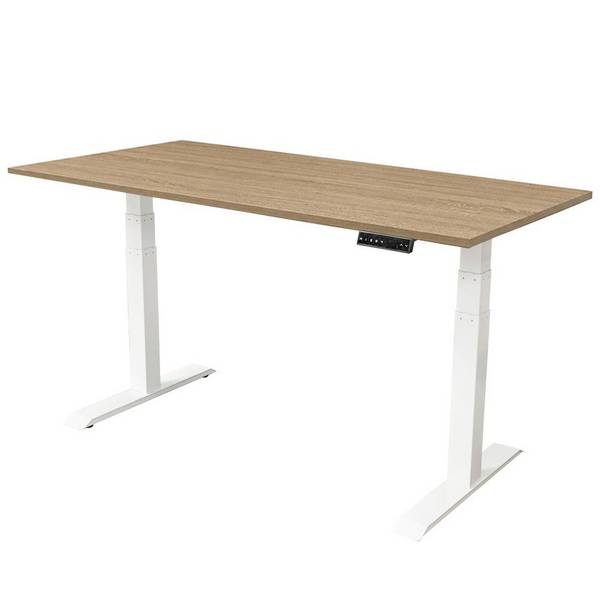 Elektrisch verstelbaar bureau - 140x80 cm - Dual motor - Wit / Eiken