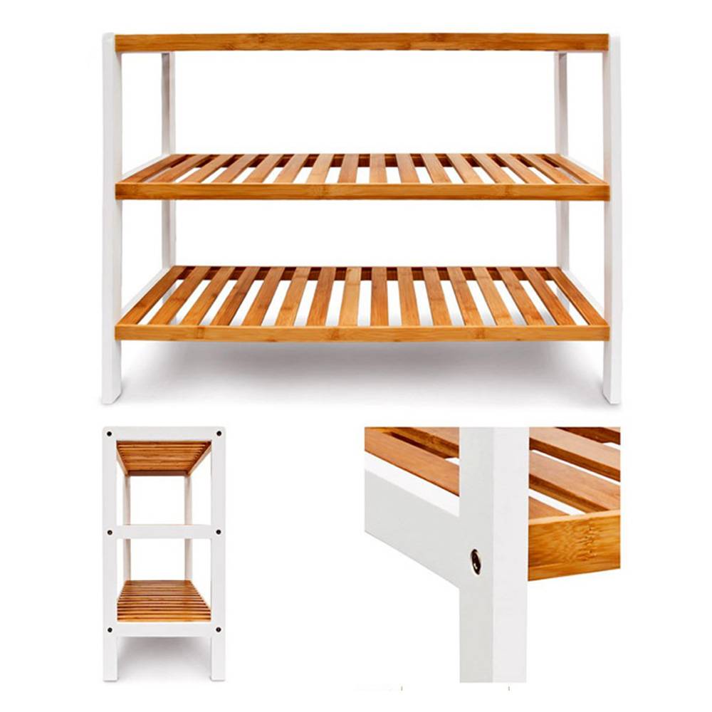 Schoenenrek Bamboe (3 niveaus) - Schoenenkast 70x55x26 cm-1