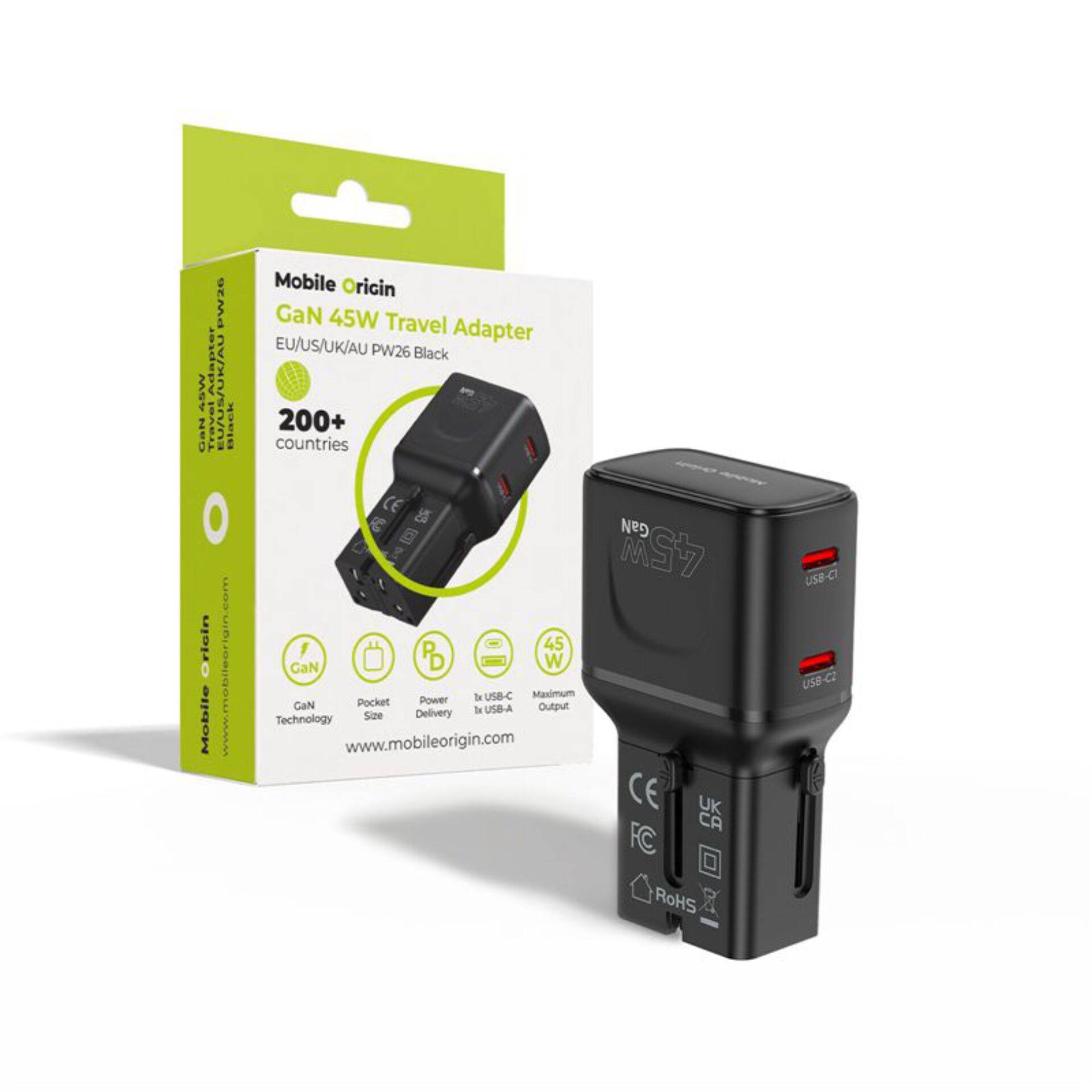 Mobile Origin 45W reisadapter EU/VS/VK/AU PW26, zwart-0