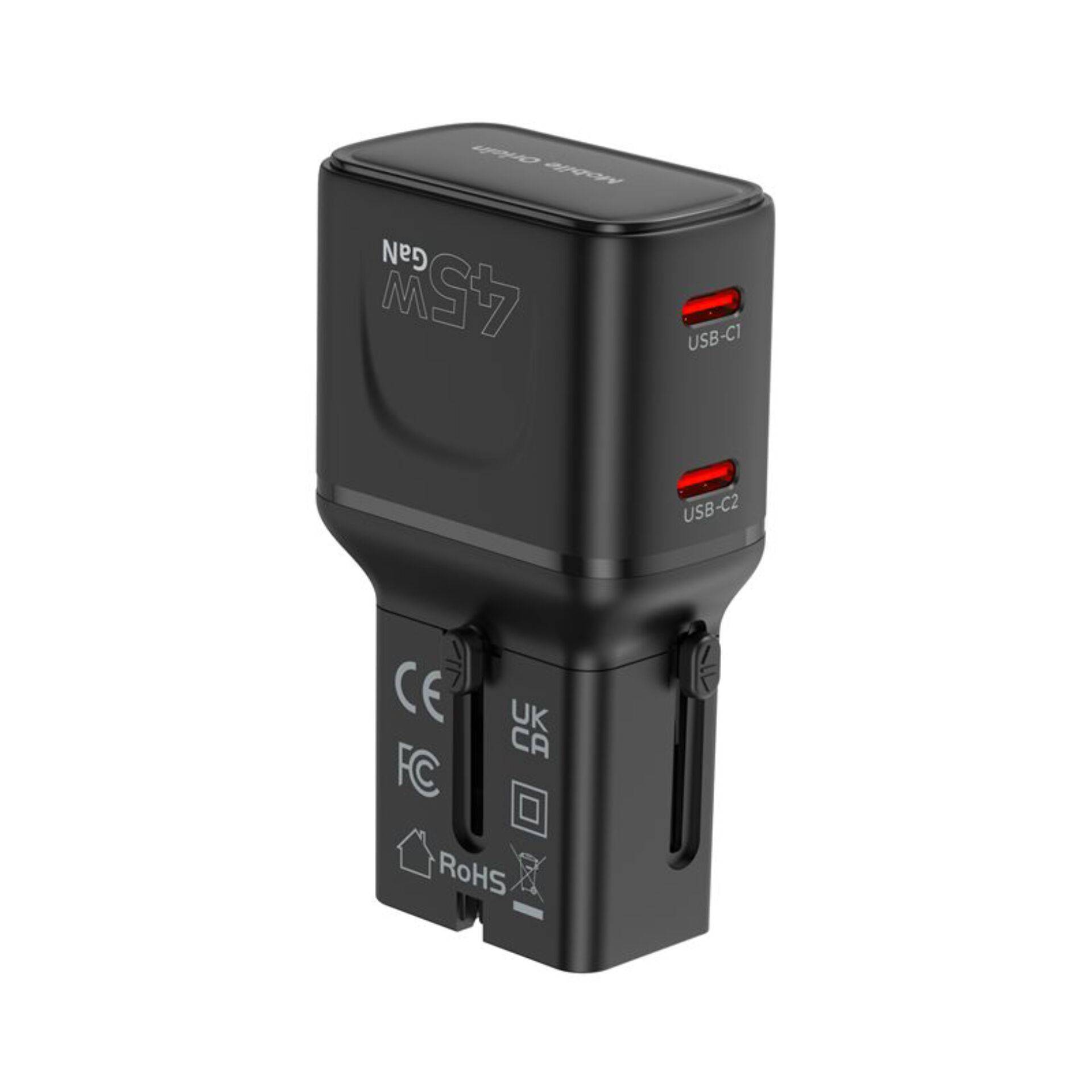 Mobile Origin 45W reisadapter EU/VS/VK/AU PW26, zwart-1