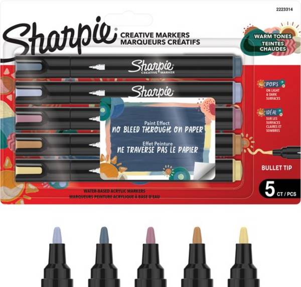 Sharpie Creative Markers, ronde punt, acryl, warme kleuren, blisterverpakking van 5 stuks