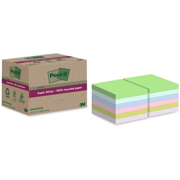 Memoblok 3m post-it 654 rss12col 76x76mm ass.kl | Doos a 12 stuk-0