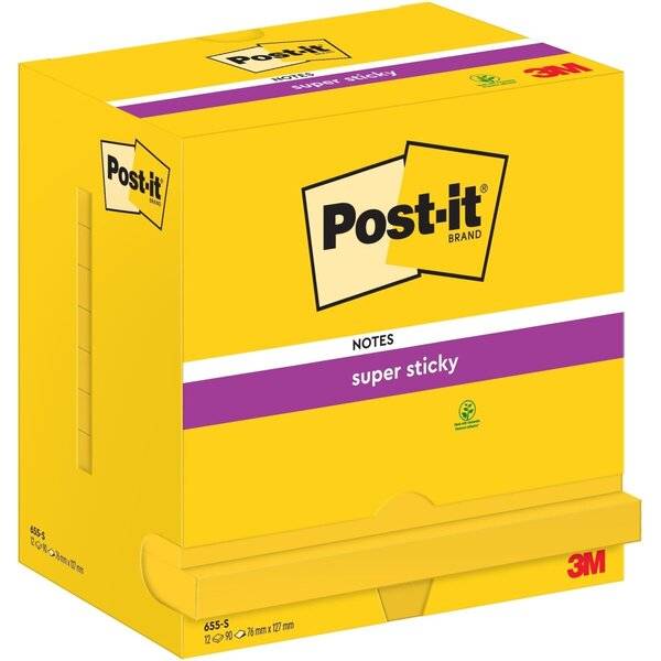 Post-it 4064035065836 Post-it Super Sticky - Super Sticky notes, 90 vel, ft 76 x 127 mm, pak van 12 blokken, neongee-0