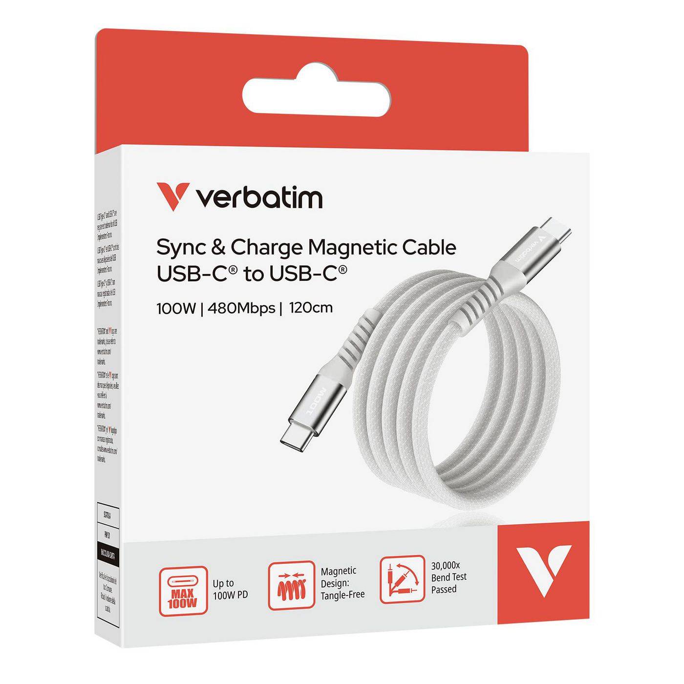 Verbatim Sync & Charge magnetische kabel - 100W USB-C naar USB-C 120 cm grijs-3