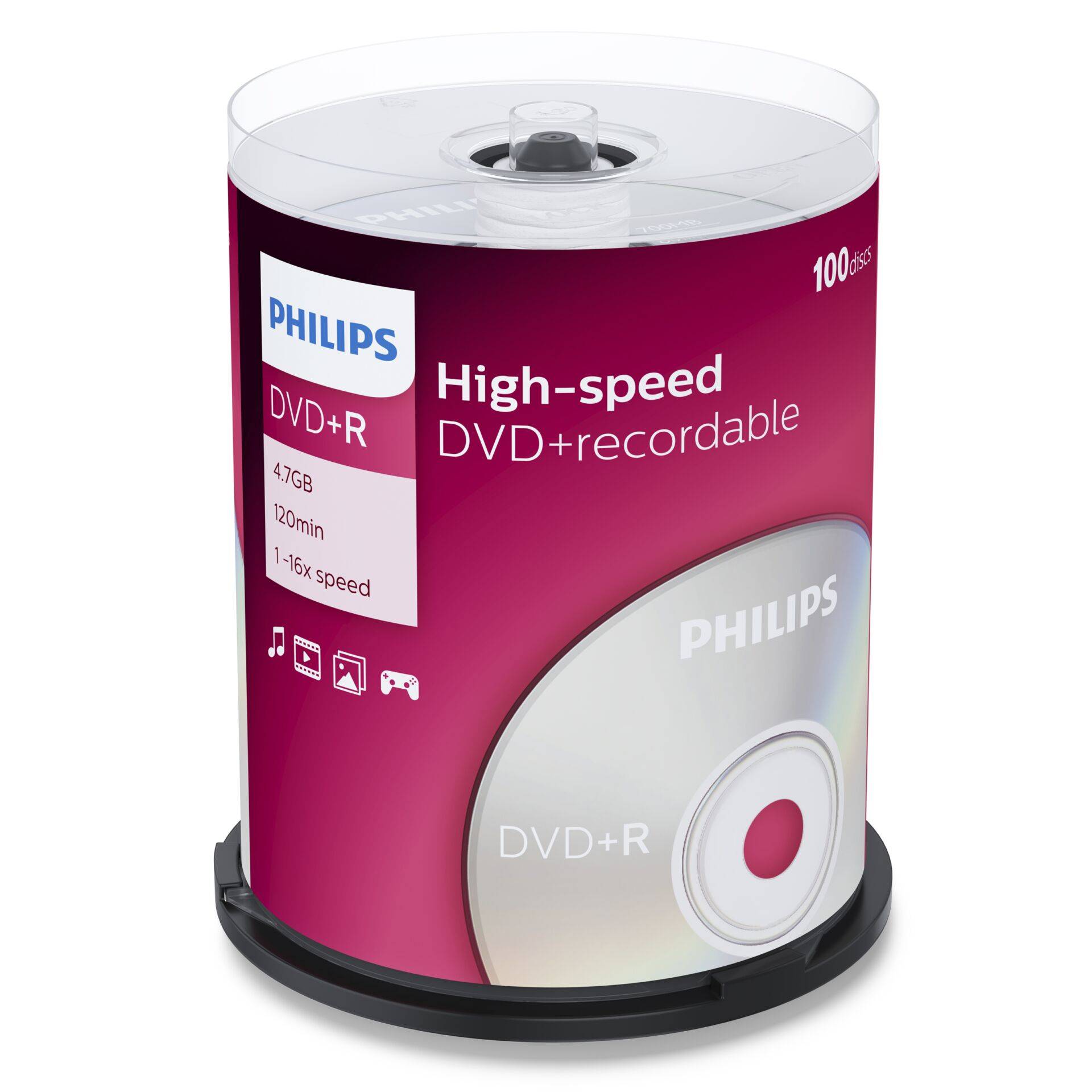 1x100 Philips DVD+R 4,7GB 16x SP-0