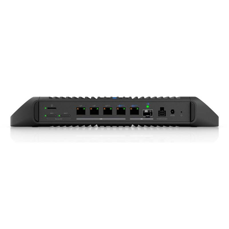 Ubiquiti Cloud Gateway Industrial, 4 (2 PoE+++, 2 PoE+) (2,5G/1G/100M), 1 (PoE+++) (10G/5G/2,5G/1G/100M), 1 (10G/1G) SFP-1