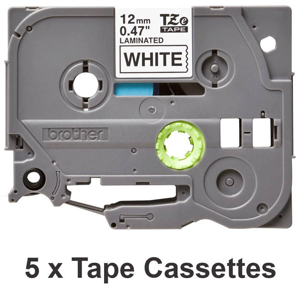 Brother TZe-231 labeltape (5 stuks) in zwart-wit. 12 mm breed. Elke tape is 8 meter lang. Compatibel met P-touch labelpr-1