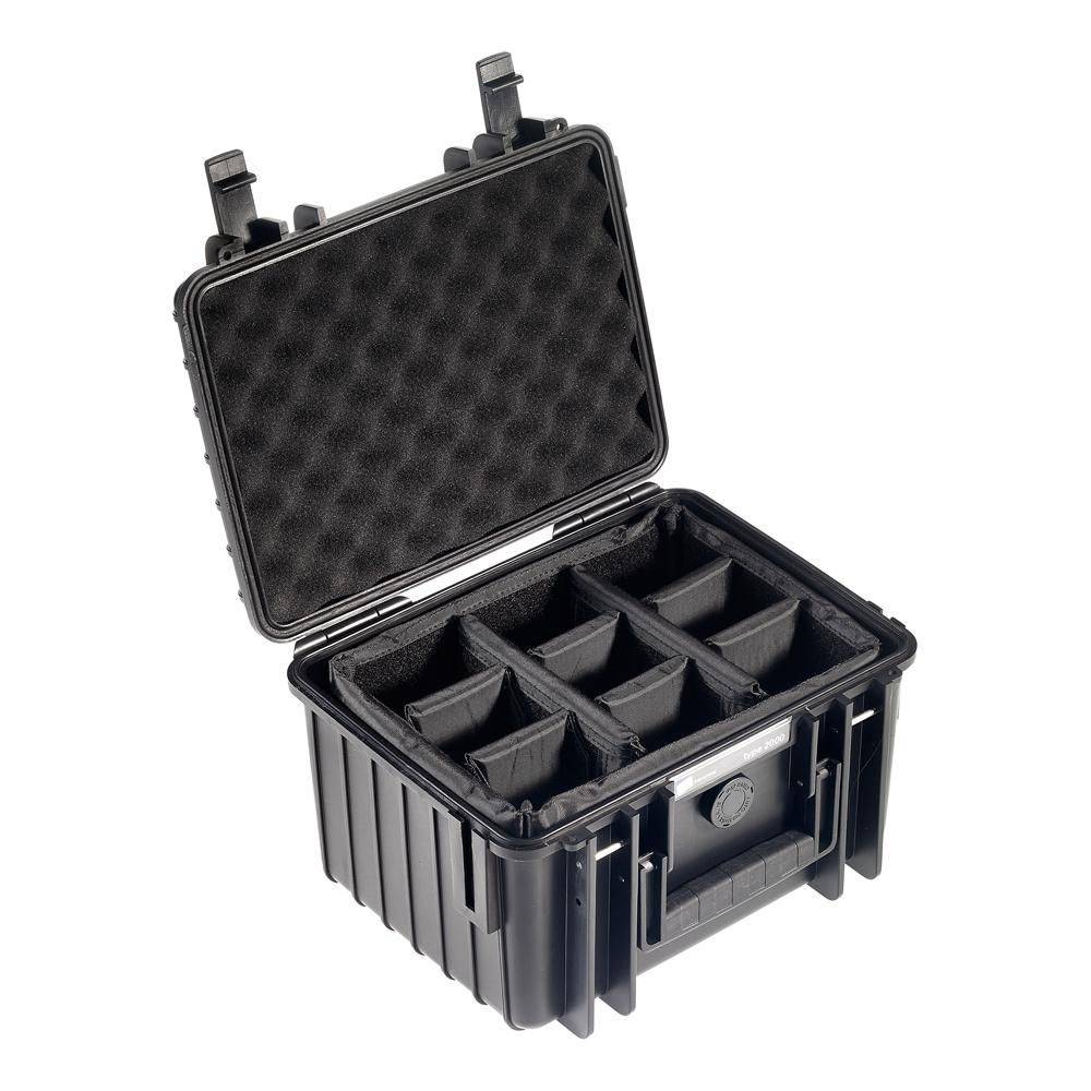 B&W Type 2000 buitentas met gewatteerde tussenschot voor camera, 7 liter, zwart-1