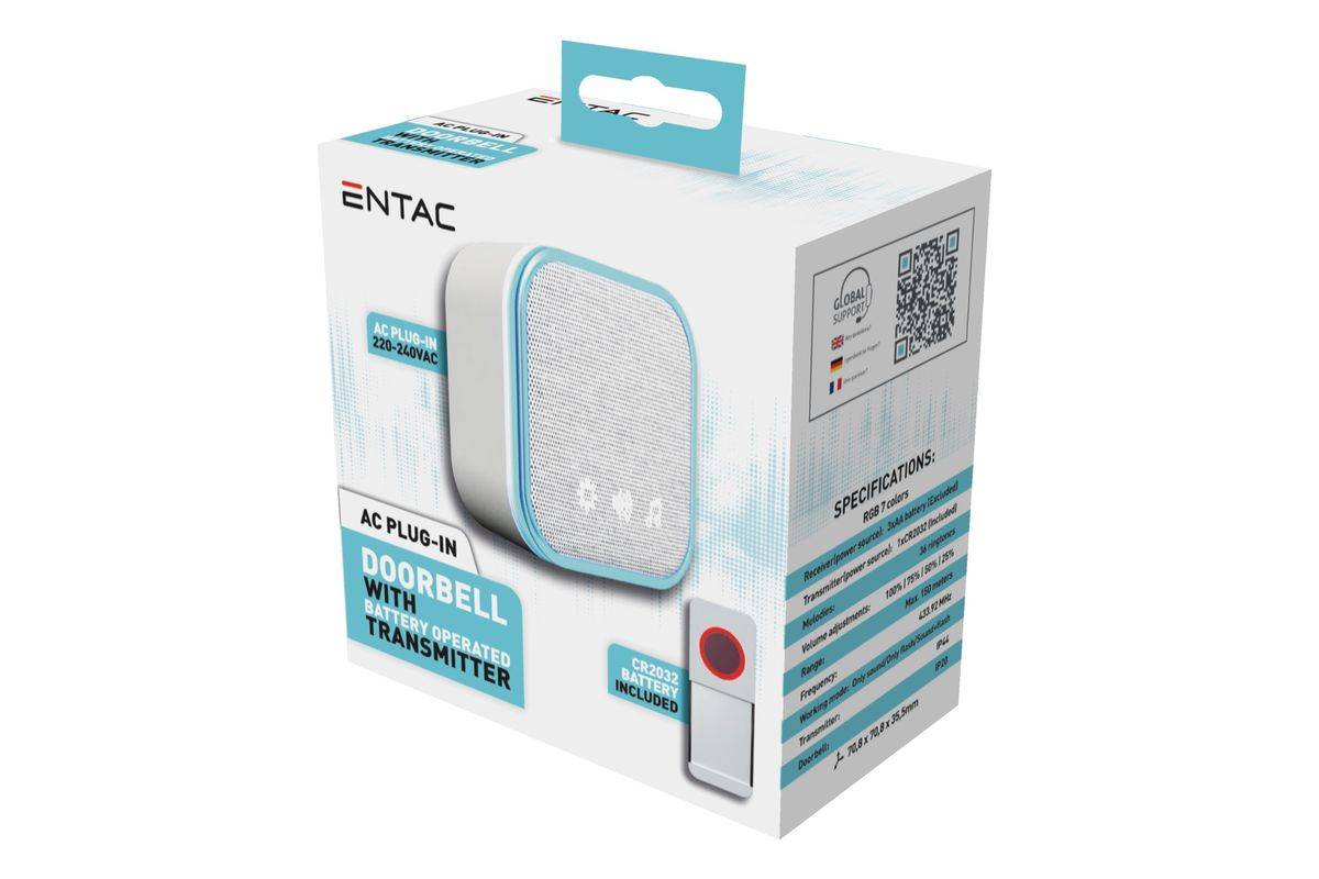 Entac Deurbel AC-stekker IP44-zender incl. 1xCR2032-2