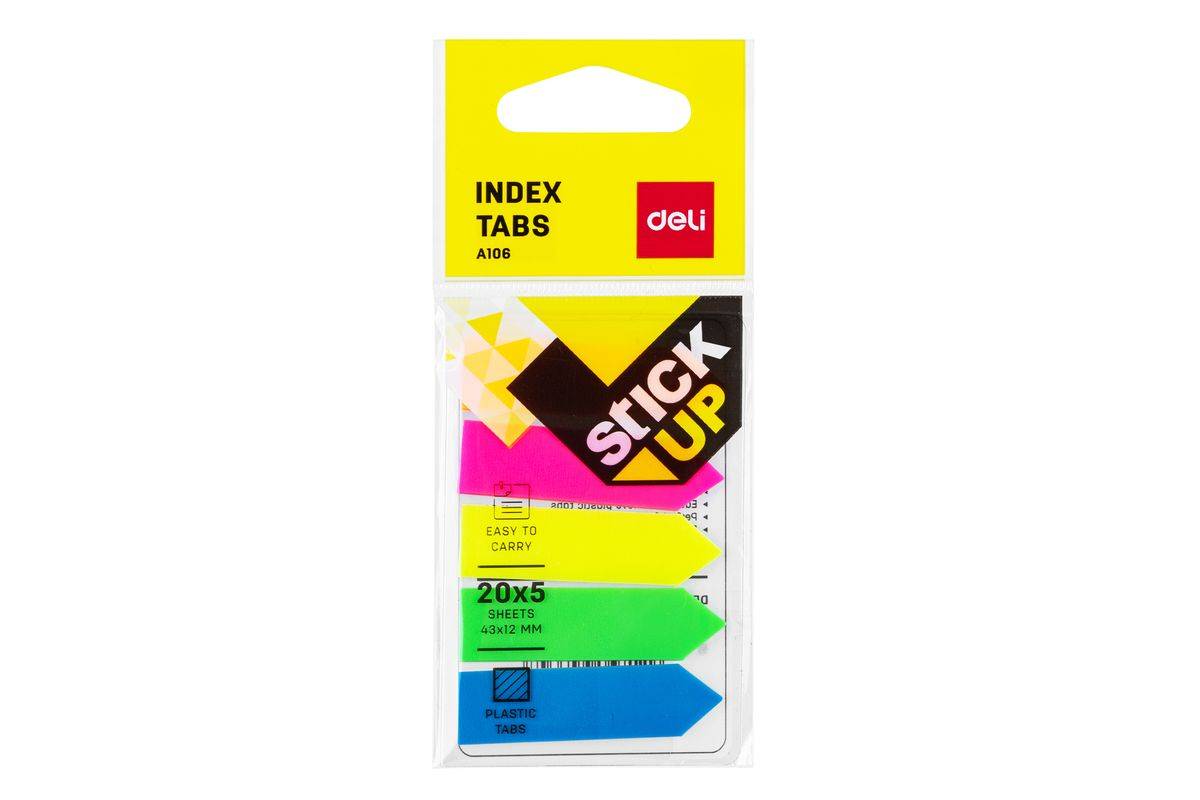Deli EA10602 zelfklevende indexlabels, 100 stuks, blauw, groen, oranje, roze, geel-0
