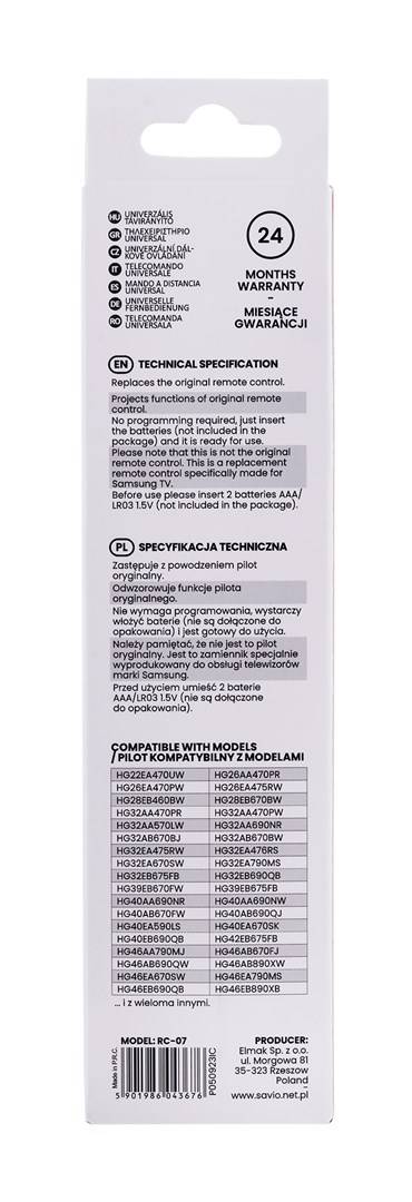 Savio SAVIO universele afstandsbediening/vervanging voor SAMSUNG TV RC-07 IR draadloze tv-4