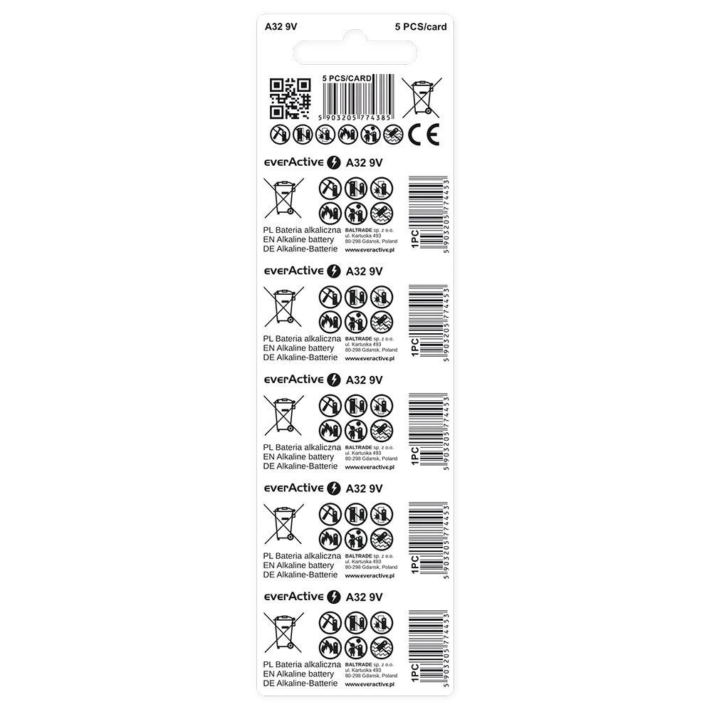Alkalinebatterijen voor een auto-afstandsbediening A32/32A 9V blisterverpakking, 5 stuks.-1