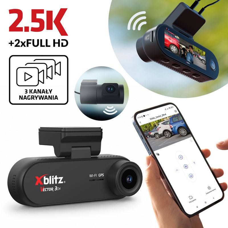 XBLITZ VECTOR 3CH 3-kanaals DVR met achteruitrijcamera, wifi en GPS-0