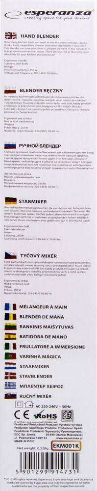Esperanza EKM001K staafmixer, zwart/wit, 250 W-5
