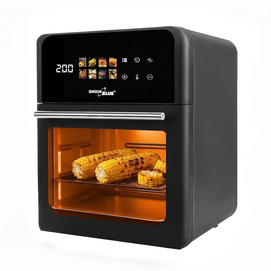 GreenBlue AIR FRYER Olievrije heteluchtfriteuse, 1800W, 10L inhoud, 8 programma's, accessoires, timer, GB950-0