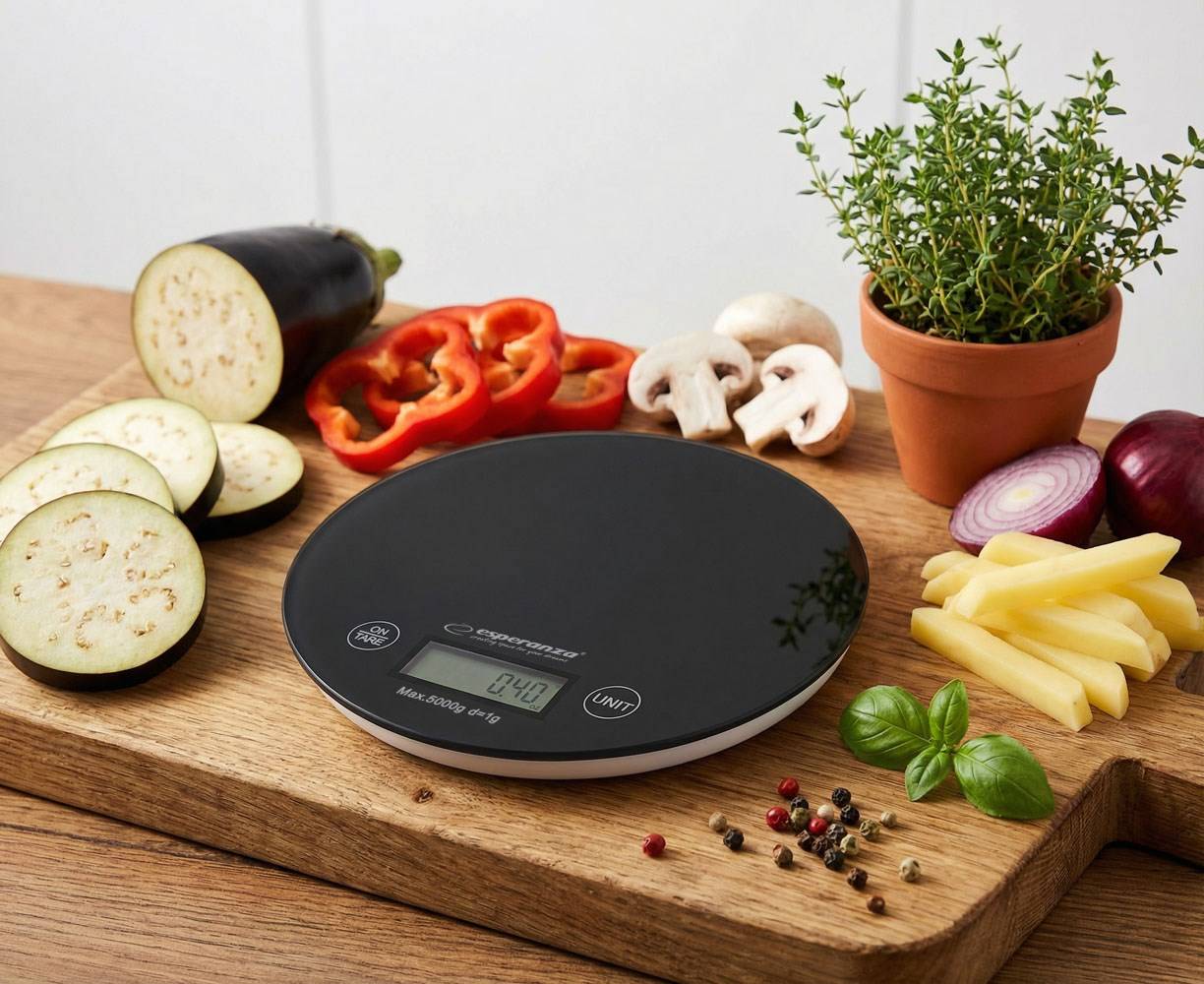 Esperanza EKS003K keukenweegschaal, zwart, rond, voor op het aanrecht, elektronische keukenweegschaal-6