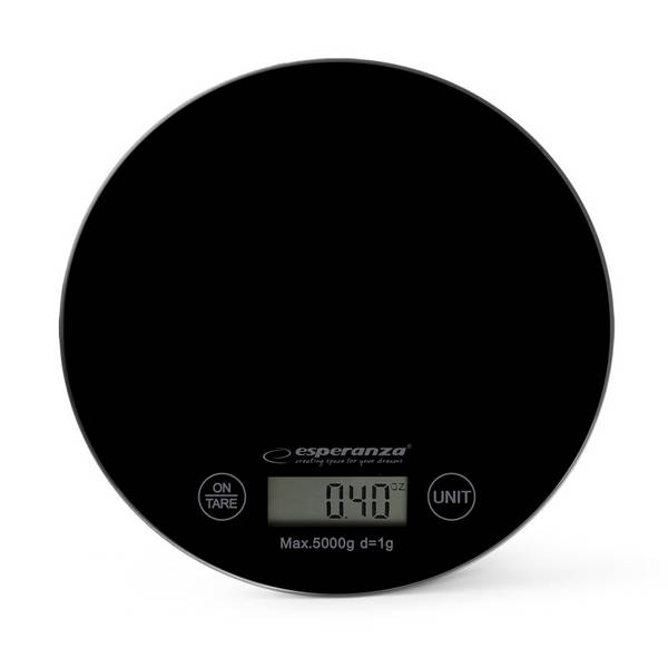 Esperanza EKS003K keukenweegschaal, zwart, rond, voor op het aanrecht, elektronische keukenweegschaal