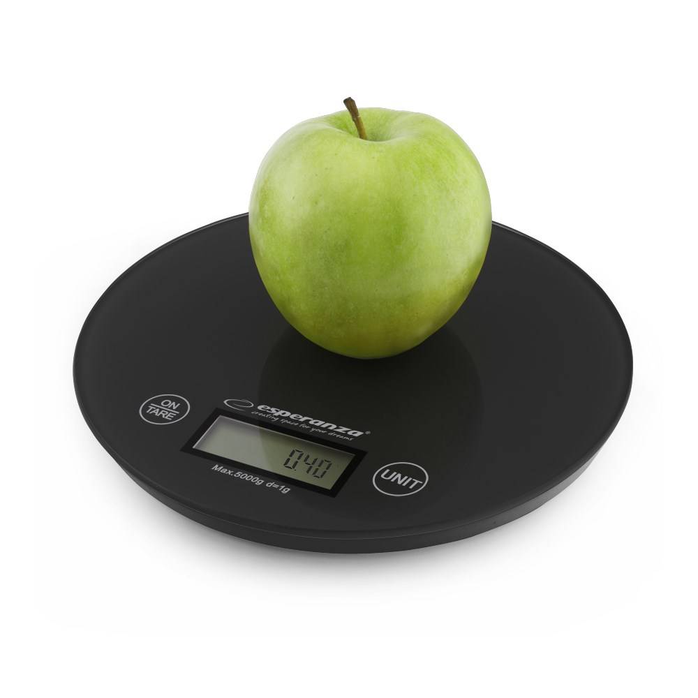 Esperanza EKS003K keukenweegschaal, zwart, rond, voor op het aanrecht, elektronische keukenweegschaal-1