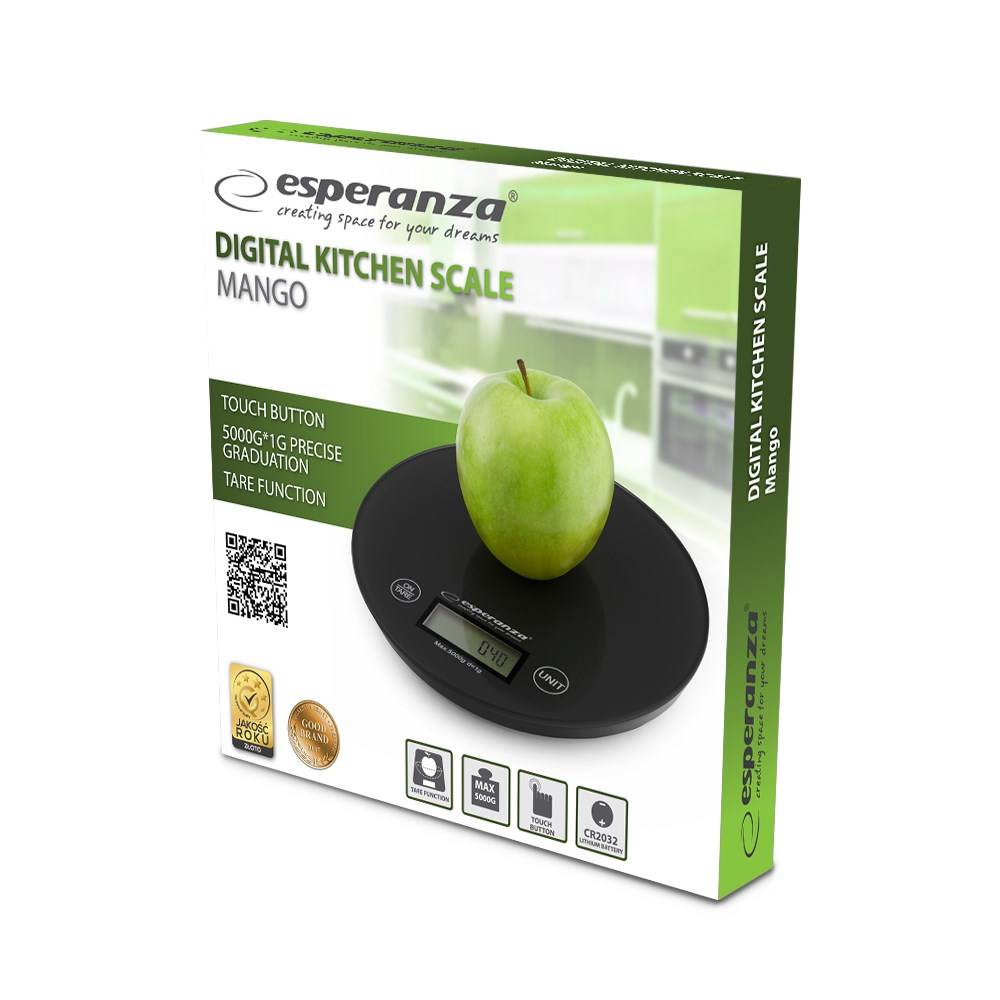 Esperanza EKS003K keukenweegschaal, zwart, rond, voor op het aanrecht, elektronische keukenweegschaal-2