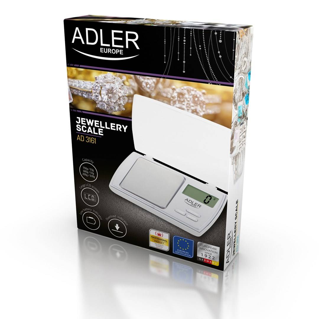 Adler AD 3161 keukenweegschaal, wit, rechthoekig, elektronische personenweegschaal-3