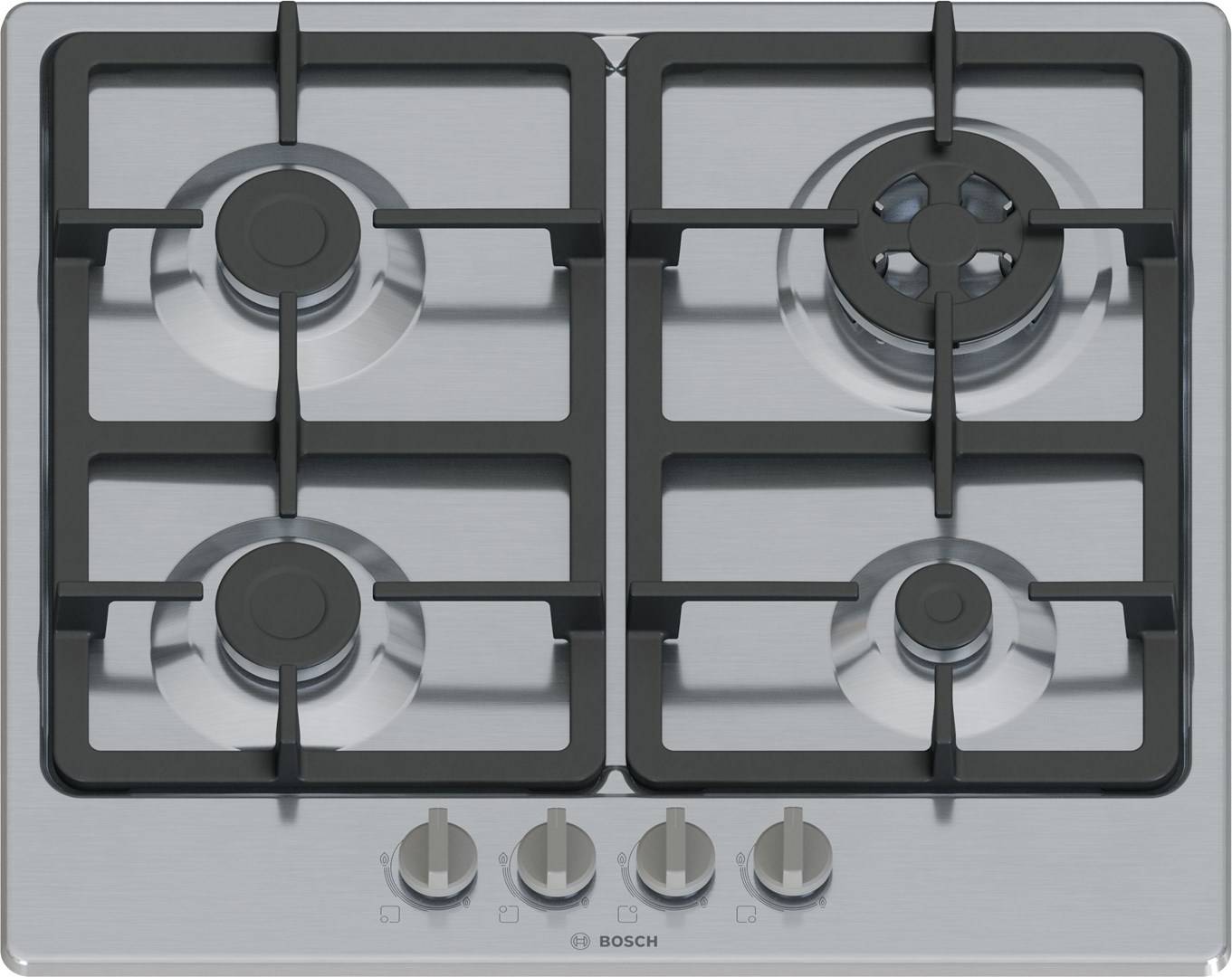 Bosch Serie 4 PGH6B5K90 kookplaat, roestvrij staal, inbouw, 60 cm, gas, 4 zones-1
