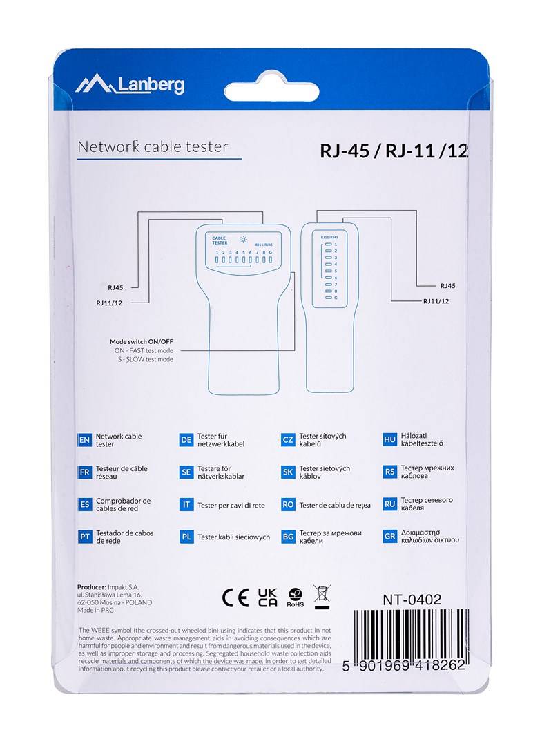 Lanberg NT-0402 netwerkkabeltester PoE-tester Blauw, Wit-3