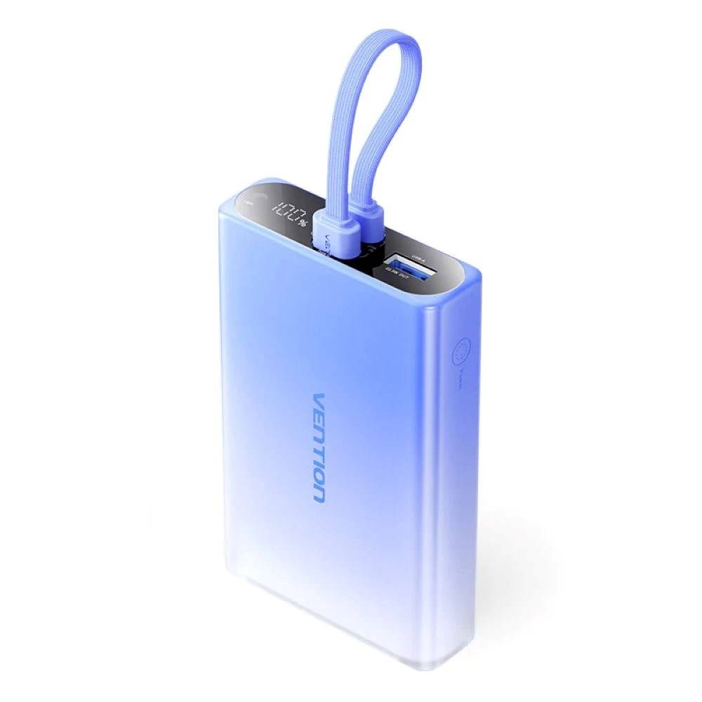 Vention 10000mAh powerbank met LED-display, USB-C + Lightning + USB-A, 22,5W (blauw)-0