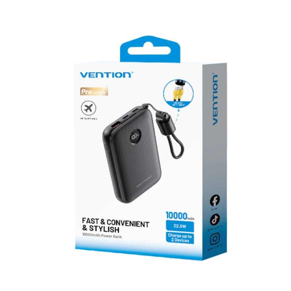 Vention 10000mAh Powerbank 2xUSB-C 1xUSB-A 22,5W, zwart-2