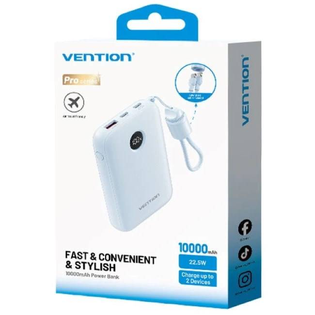 Vention 10000mAh Powerbank 2xUSB-C 1xUSB-A 22,5W, blauw-2