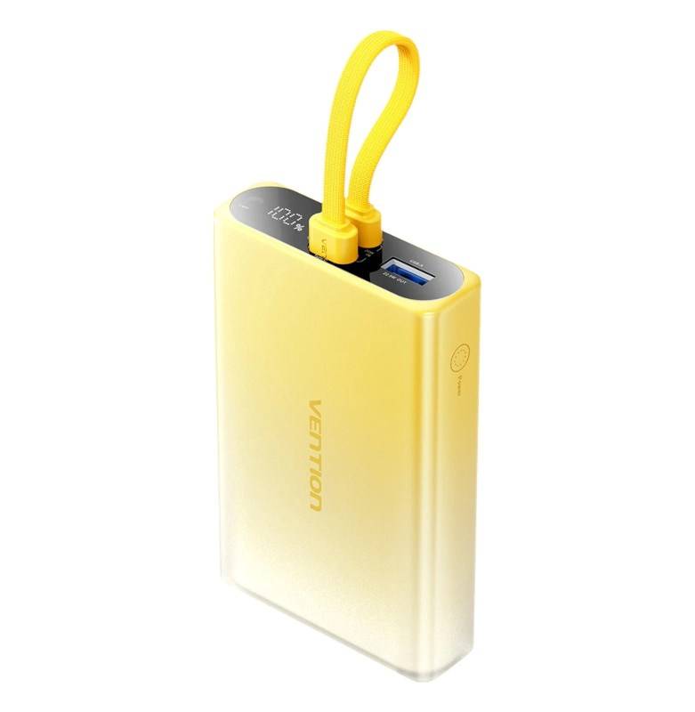 Vention 10000mAh powerbank met LED-display, USB-C + Lightning + USB-A, 22,5W (geel)-0
