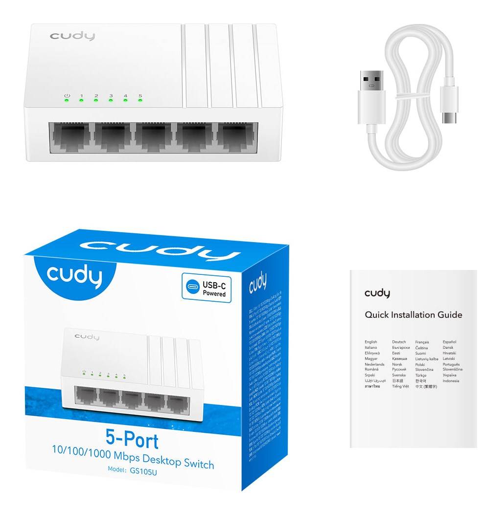 Cudy GS105U netwerkswitch, onbeheerd, Gigabit Ethernet (10/100/1000), wit.-3
