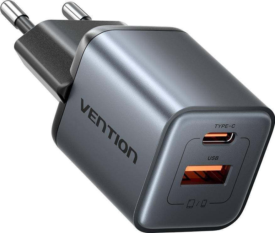 Vention 30W - oplader met GaN-technologie, 1x USB-A, 1x USB-C (zwart)-1