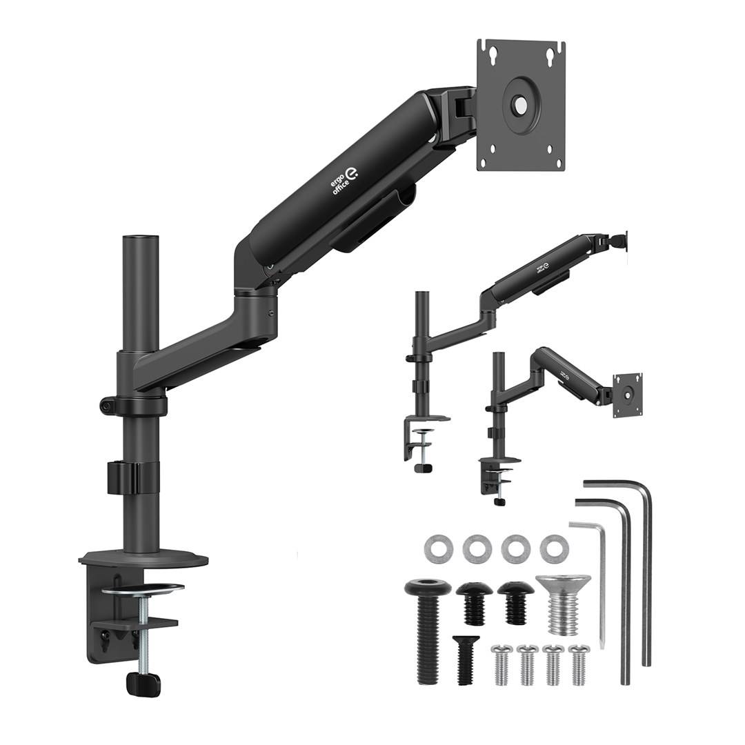 Ergo bureaumonitorbeugel/ophanging, gasveer, 17"-32", 1-10 kg, matzwart, max. VESA 100x100, ER-691 B-0