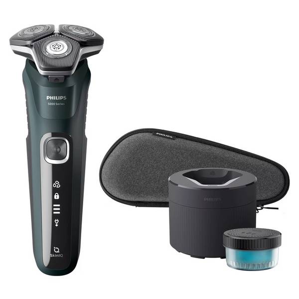 Philips SHAVER Series 5000 S5884/50 herenscheerapparaat met roterende trimmer, zwart en groen.