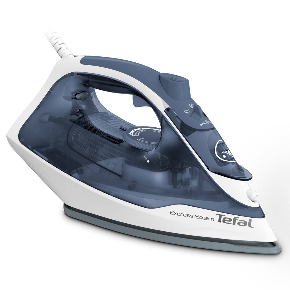 Tefal Express Steam FV2837 droog- en stoomstrijkijzer met Cerilium zoolplaat, 2400 W, blauw, grijs, wit-0