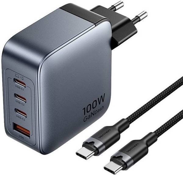 Vention 100W oplader 1xUSB-A 3xUSB-C + kabel