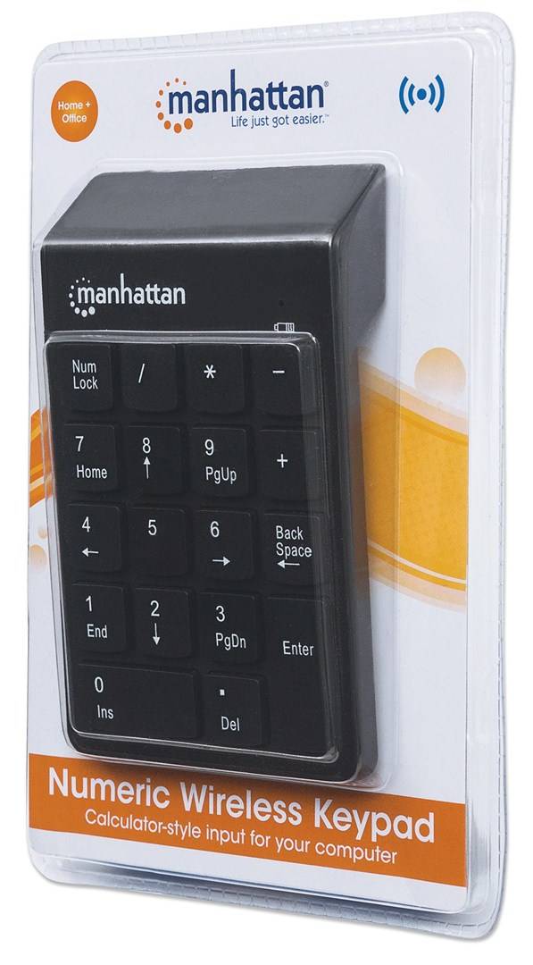 Manhattan numeriek toetsenbord, draadloos (2,4 GHz), USB-A micro-ontvanger, 18 toetsen van normaal formaat, zwart, membr-6