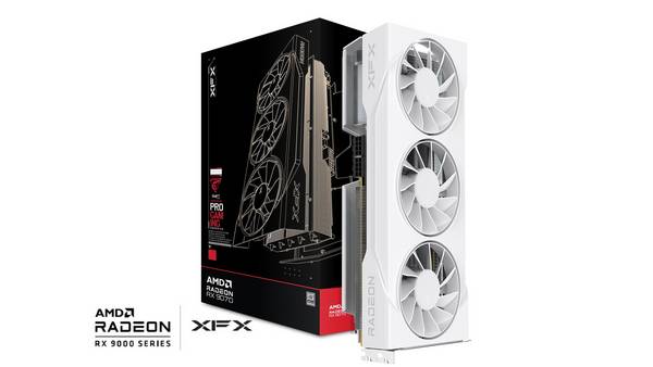 XFX Swift RX 9070GRE witte grafische kaart met drie ventilatoren en 12 GB geheugen