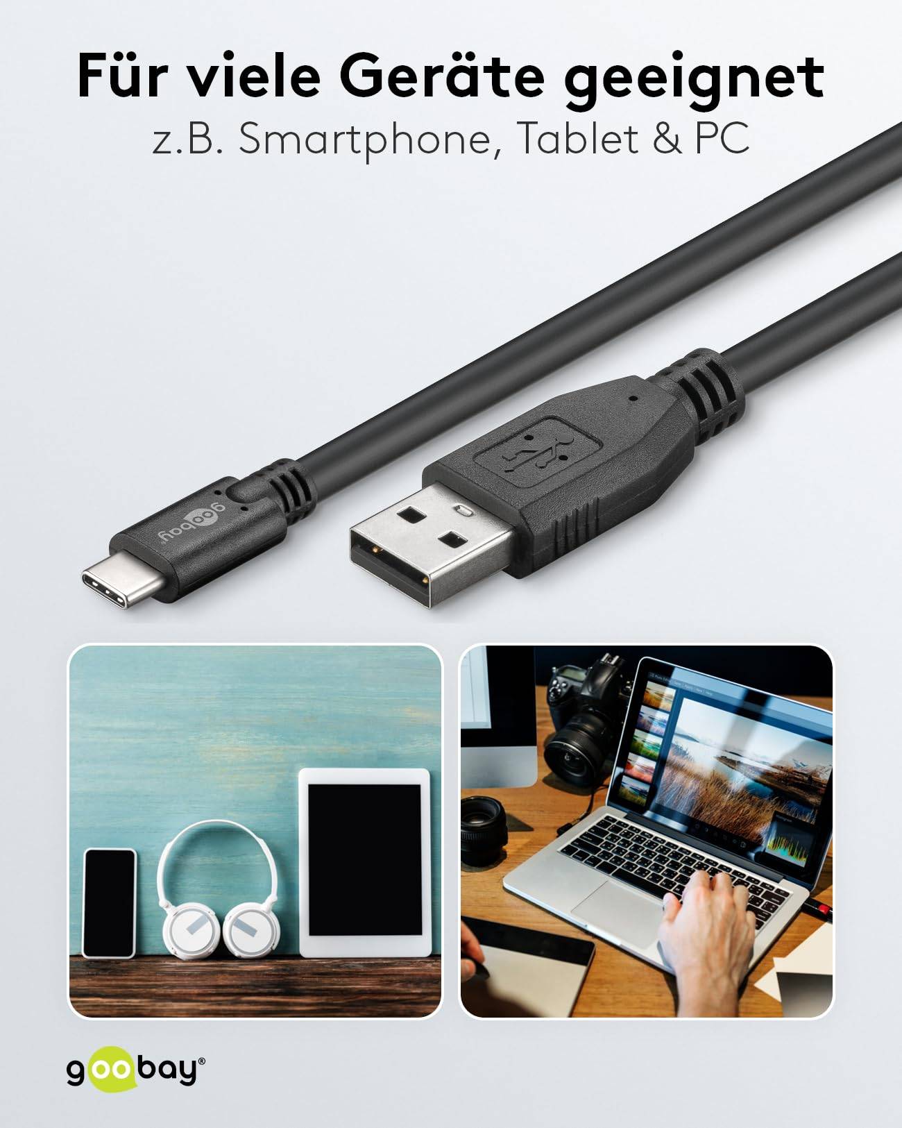 Goobay USB-C - USB-A kabel | USB2.0 | QC 18W | zwart | 1,8 meter-5