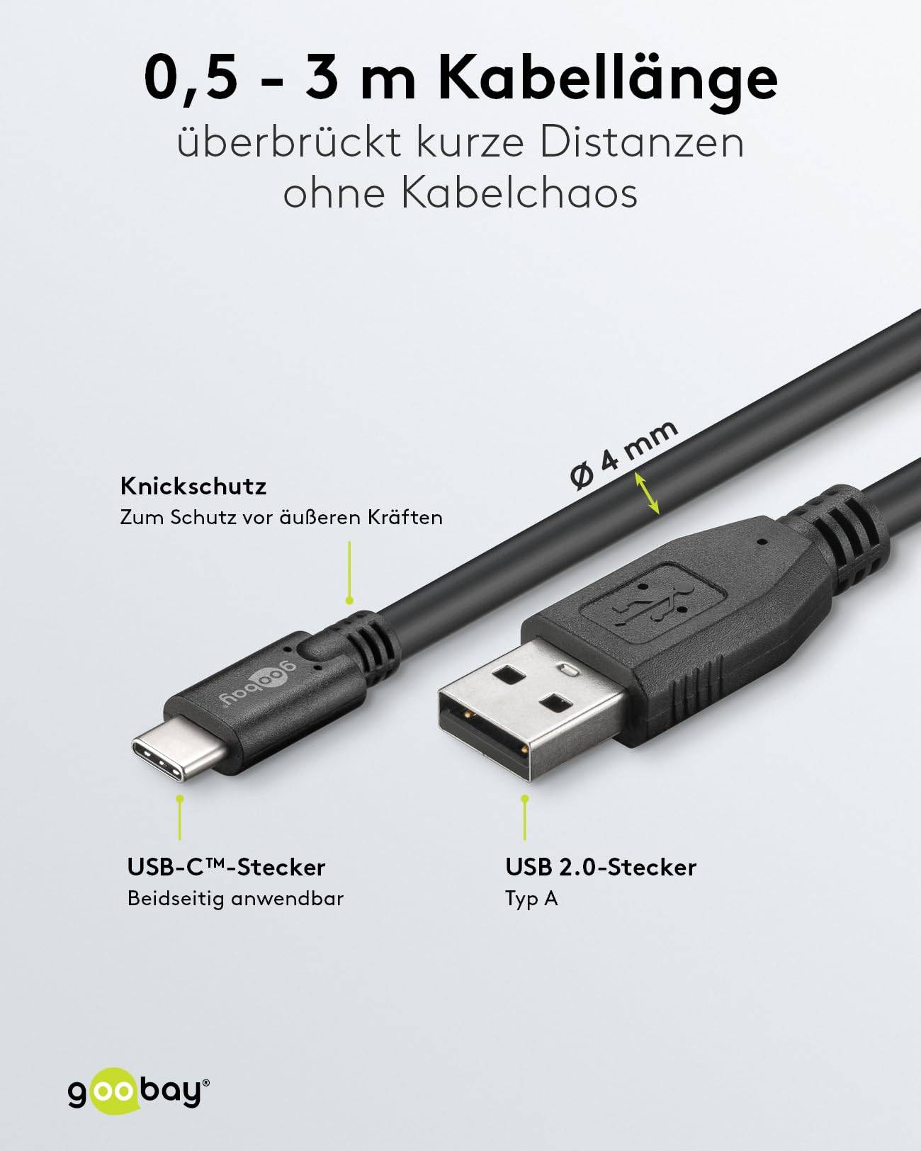 Goobay USB-C - USB-A kabel | USB2.0 | QC 18W | zwart | 1,8 meter-2