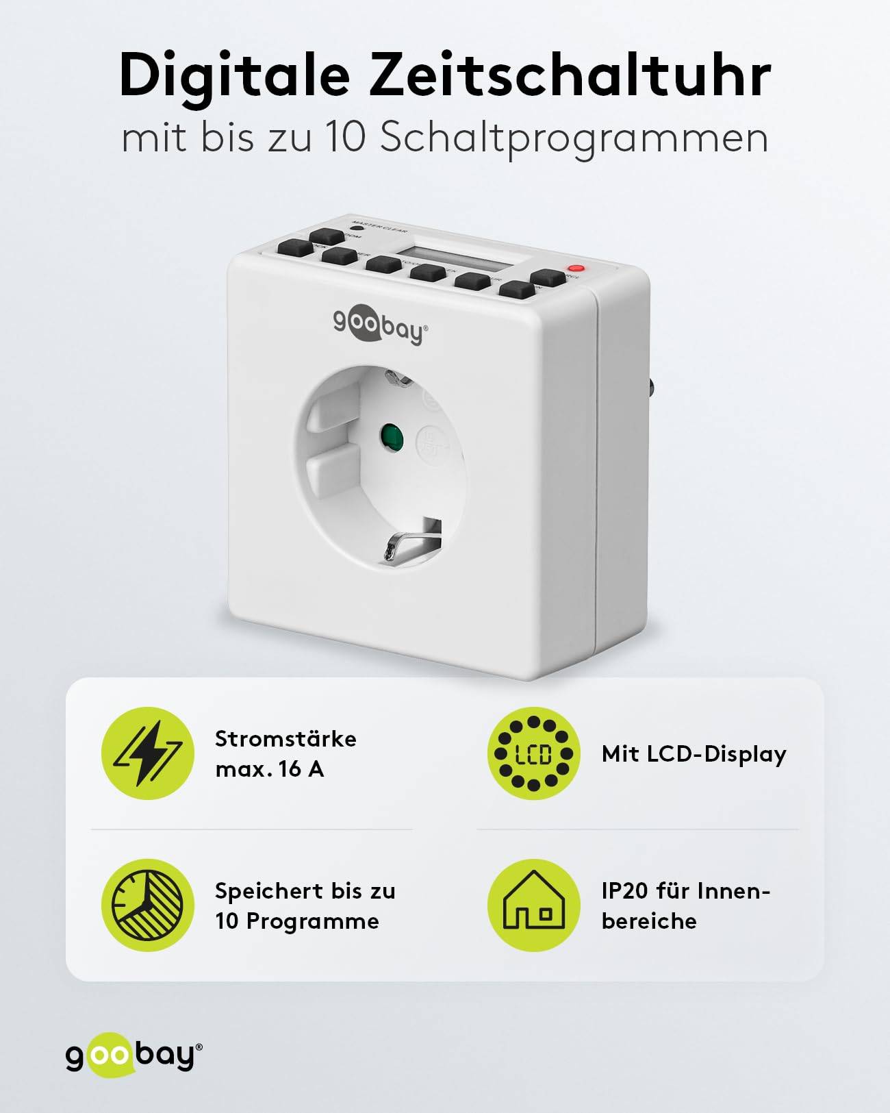 Goobay 93256 Schakelklok Digitaal Weekprogramma 3600 W IP20 Programmeerfunctie-1