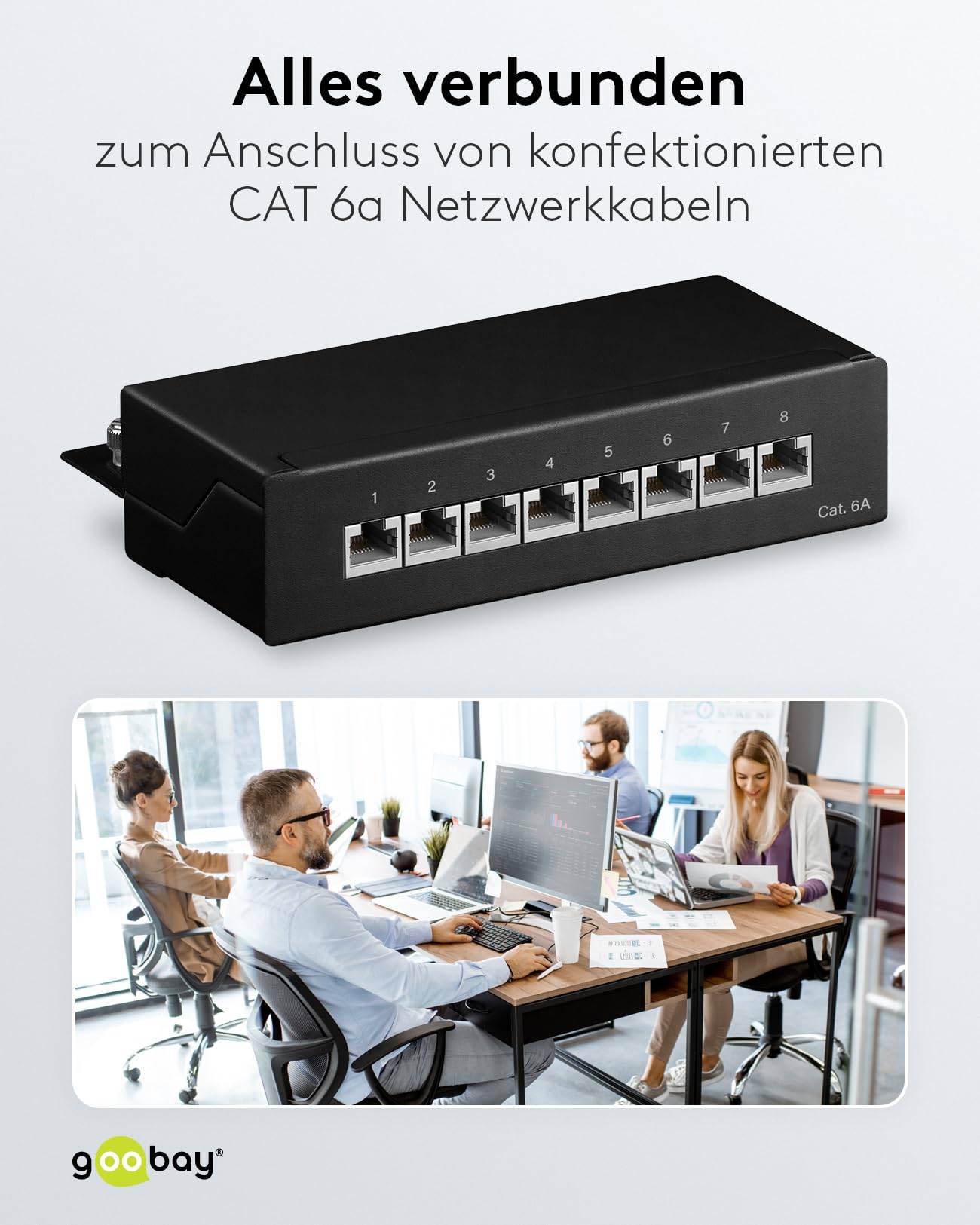 Goobay CAT 6a Mini/Desktop Patch Panel, 8 Port, (1 HE) STP geschirmt, schwarz Schwarz-5