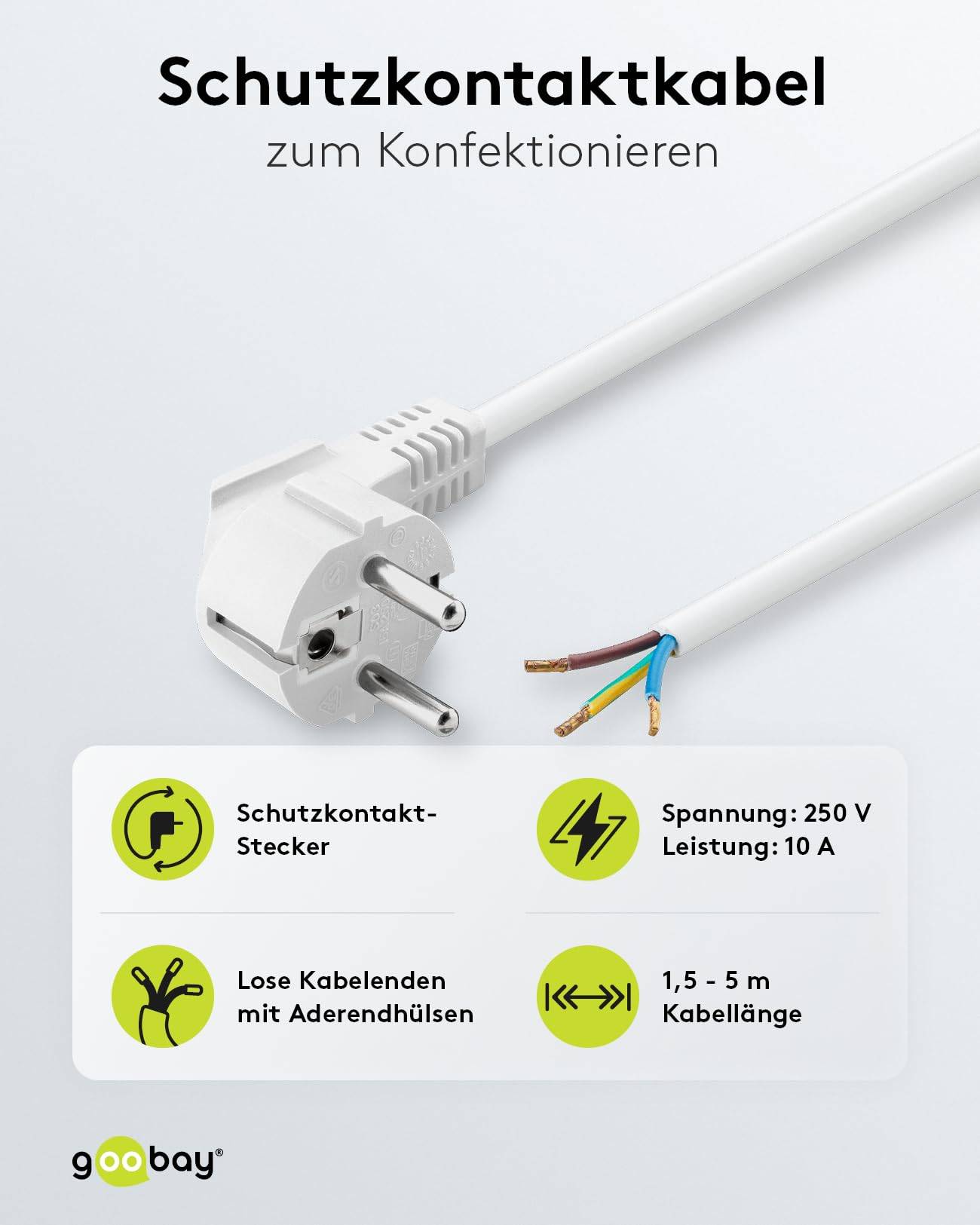CEE 7/7 haaks - 3-aderig open eind stroomkabel | 3x 1,00mm | wit | 3 meter-2