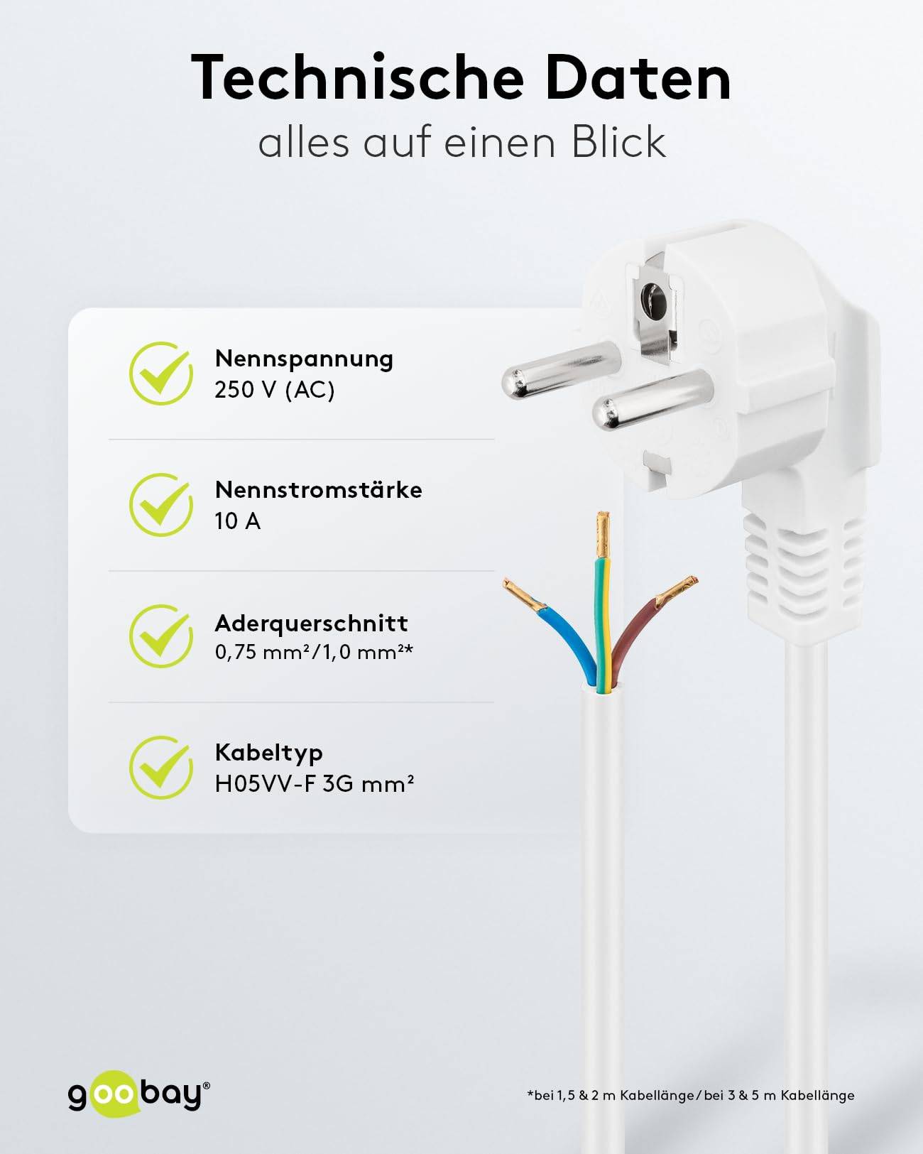 CEE 7/7 haaks - 3-aderig open eind stroomkabel | 3x 1,00mm | wit | 3 meter-4