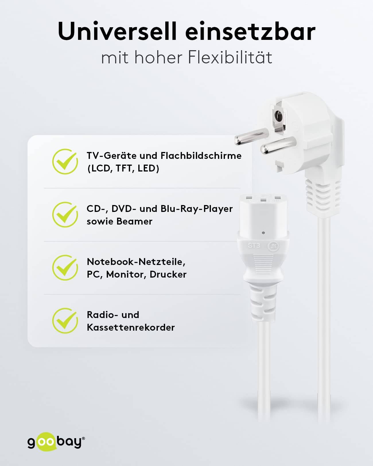 Goobay 96030 Apparaat (koud) Netkabel Wit 1.5 m 90° haaks naar onder-3