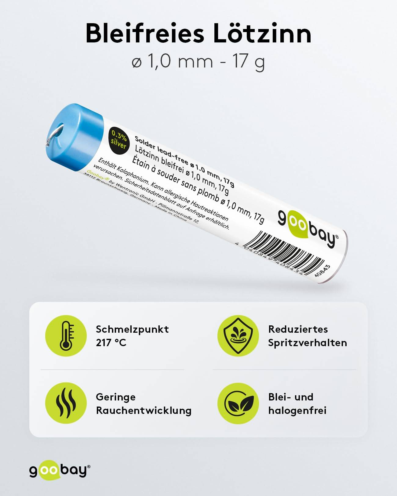 Goobay LZ 1.0mm 017g - bleifrei - Essential Soldeertin Staaf Sn99,3Cu0,7 17 g 1 mm-1