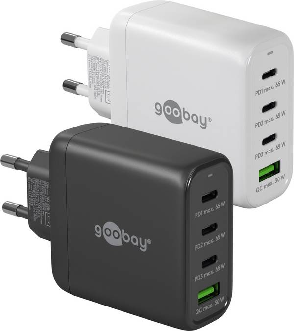 Goobay thuislader met 3x USB-C PD en 1x USB-A QC - GaN - 68W / wit