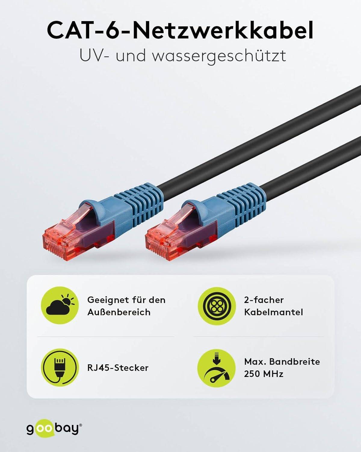 Goobay CAT 6 Outdoor Patch Cable, U/UTP, black 15 m-1